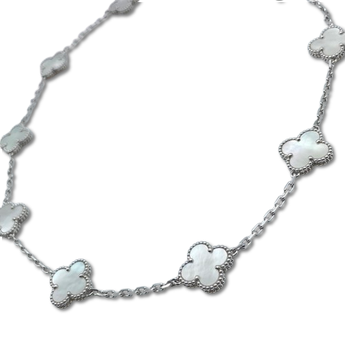 Pre-Owned Van Cleef & Arpels Vintage Alhambra Necklace VCARF48500 Mother of Pearl White Gold 10 Motif