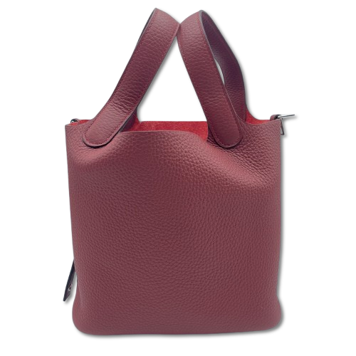 Pre-Owned Hermes Picotin Lock PM Rouge Ash Torillon Clemence Silver Fittings W Engraved