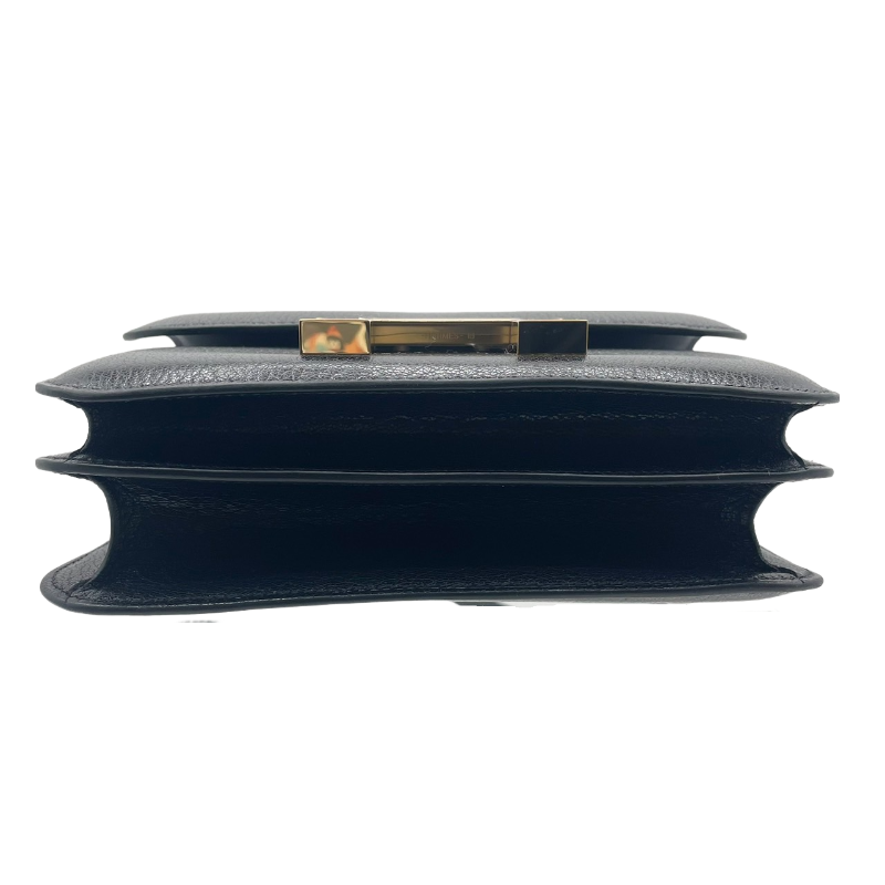 Hermes Constance Mini 18 거울, Chevre, Black, Gold Hardware, B Engraved