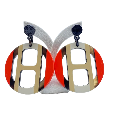 Pre-Owned Hermes H-Equip Earrings Buffalo Horn Lacquer