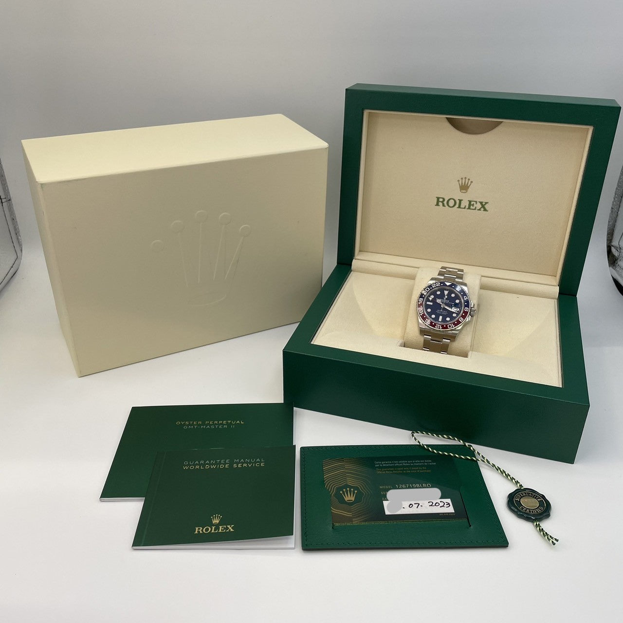 GMT 마스터 II 126719Blro 굴 팔찌 블루 화이트 골드