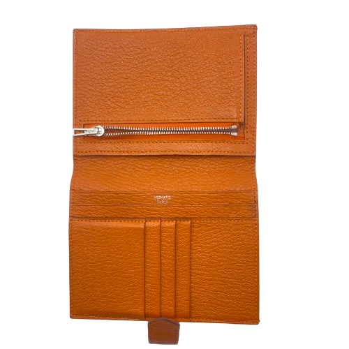 プレオウンド エルメス ベアンコンパクト オレンジ シェーブル シルバー金具 U刻印