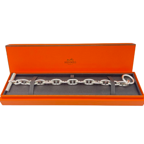 Pre-Owned Hermes Chaine Dunkle Bracelet GM Silver 925 14-panel