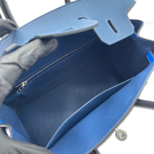 Hermes Birkin Tricolor 25 Deep Blue/Noir/Blue-Idra Epson Silver Metal Fittings w 새겨 져
