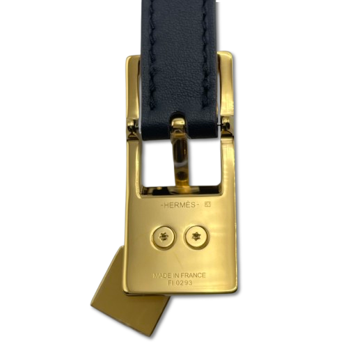 Hermes Lucky 15 Reversible Cadena Belt Noir/Gold Swift Gold Hardware W Engraved