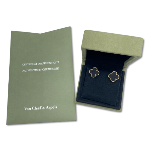 Pre-Owned Van Cleef & Arpels Vintage Alhambra Earrings VCARA44200 Onyx Yellow Gold