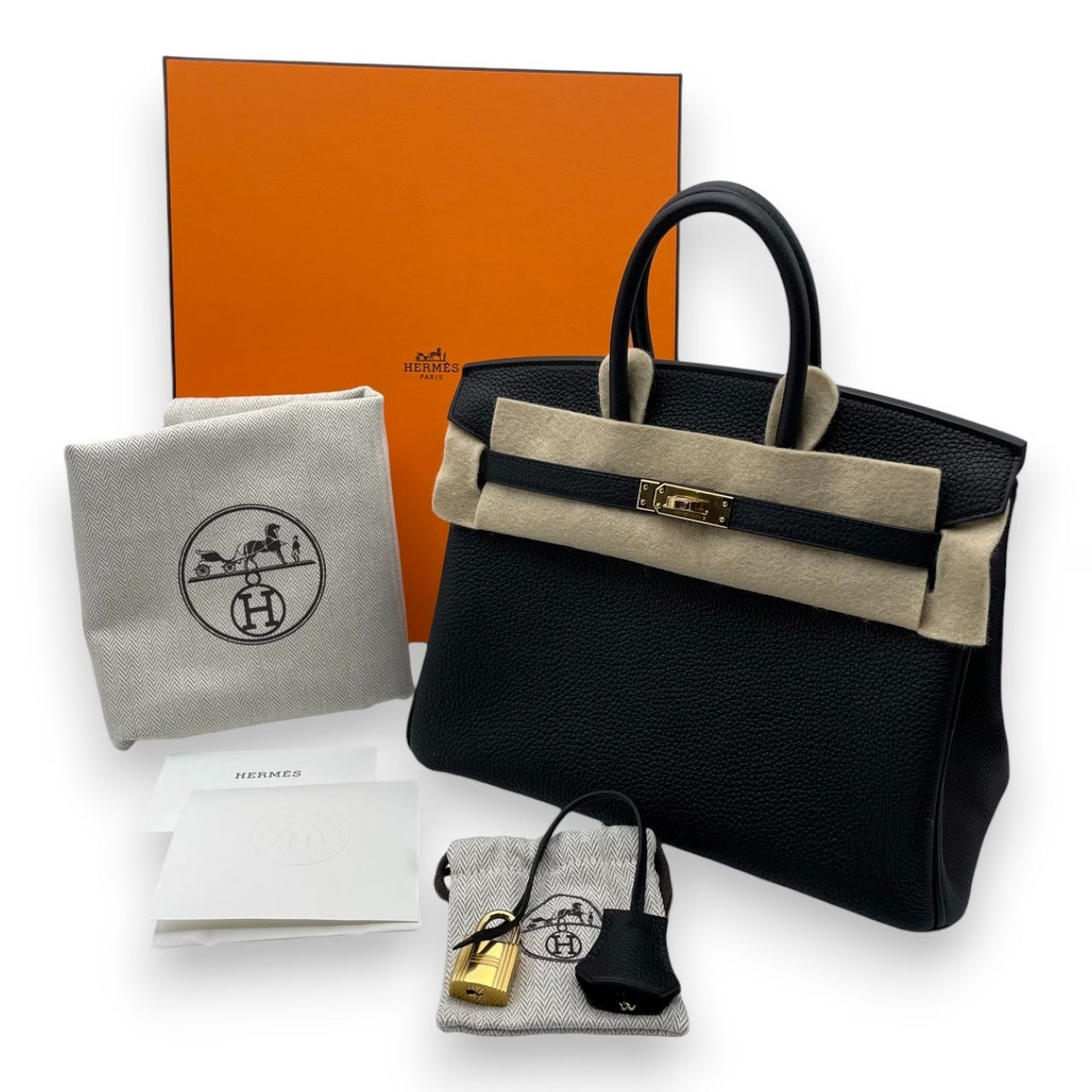 プレオウンドエルメス バーキン 25 ノワール トゴ ゴールド金具 K刻印