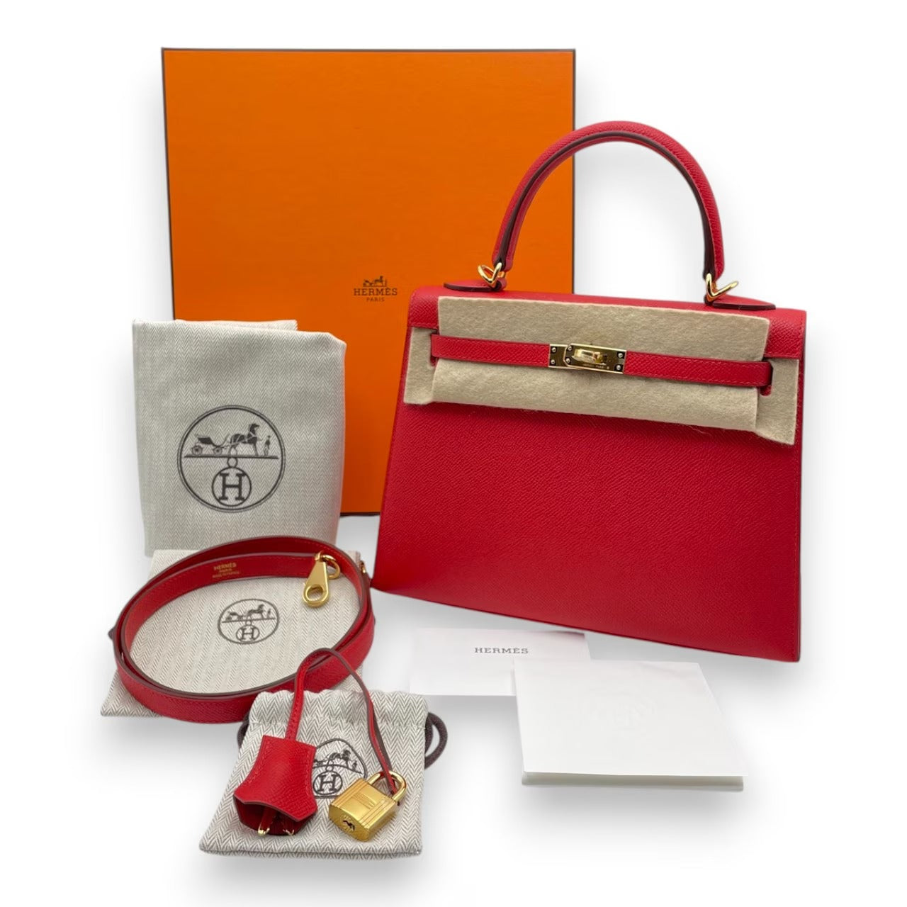 プレオウンドエルメス ケリー 25 ルージュラデュー エプソン ゴールド金具 K刻印