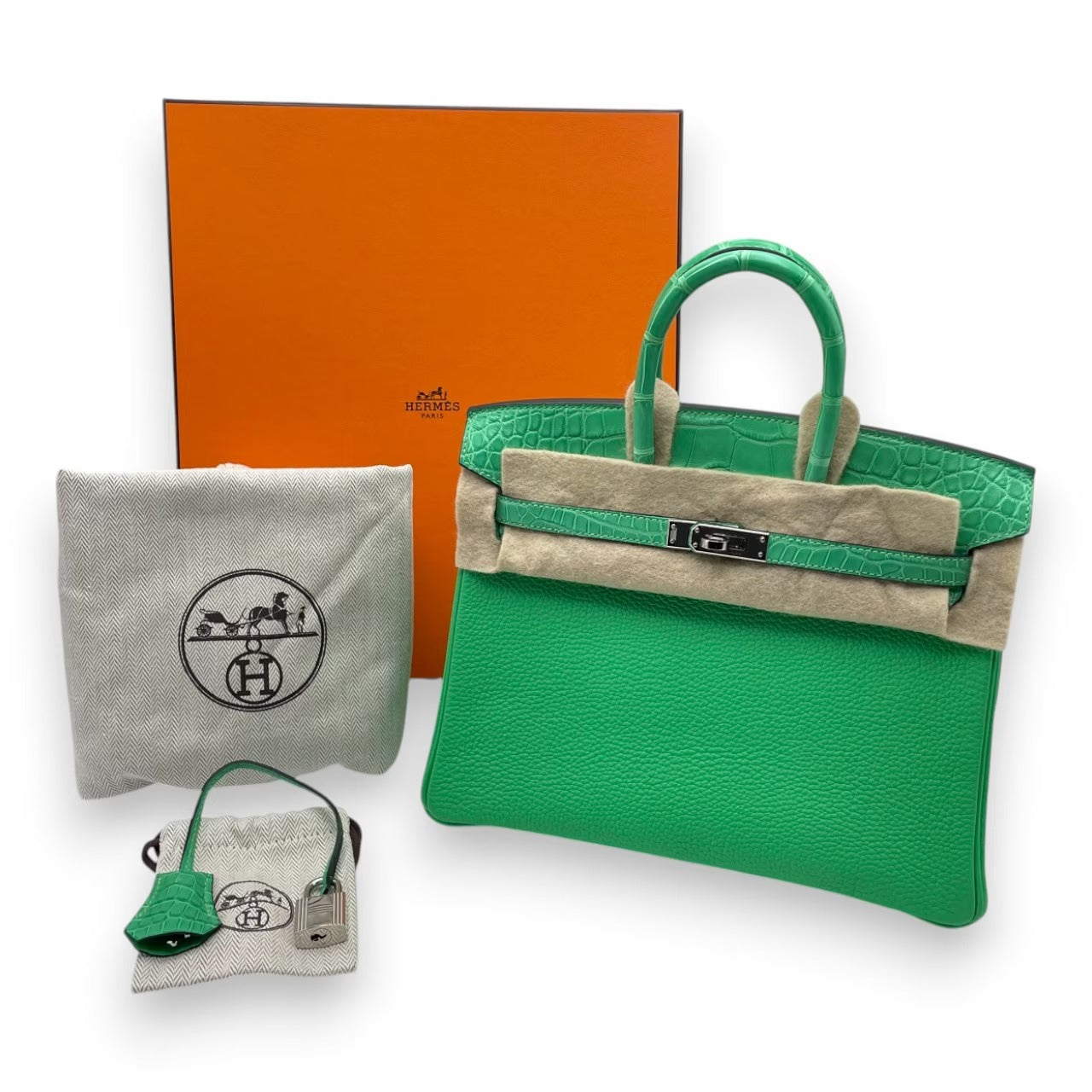 プレオウンドエルメス バーキン タッチ 25 ヴェールコミック トゴ/アリゲーターマット シルバー金具 W刻印