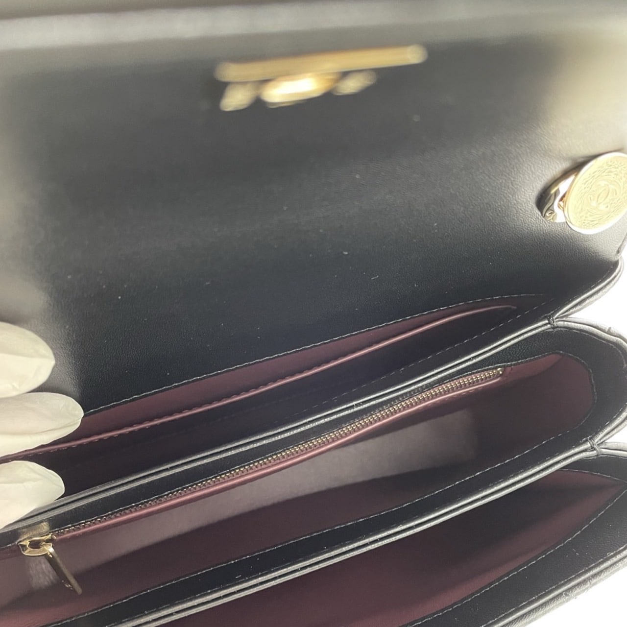 Pre-Owned Chanel Top Handle Flap Bag A92236 Lambskin Black Gold Hardware