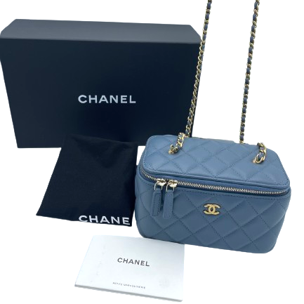 プレオウンド CHANEL シャネル ラムスキン マトラッセ バニティバック チェーンショルダー ブルー