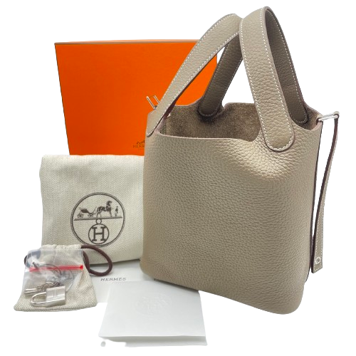Hermes Picotin Lock PM Etoupe Torillon Clemence Silver Fittings w 새겨 져