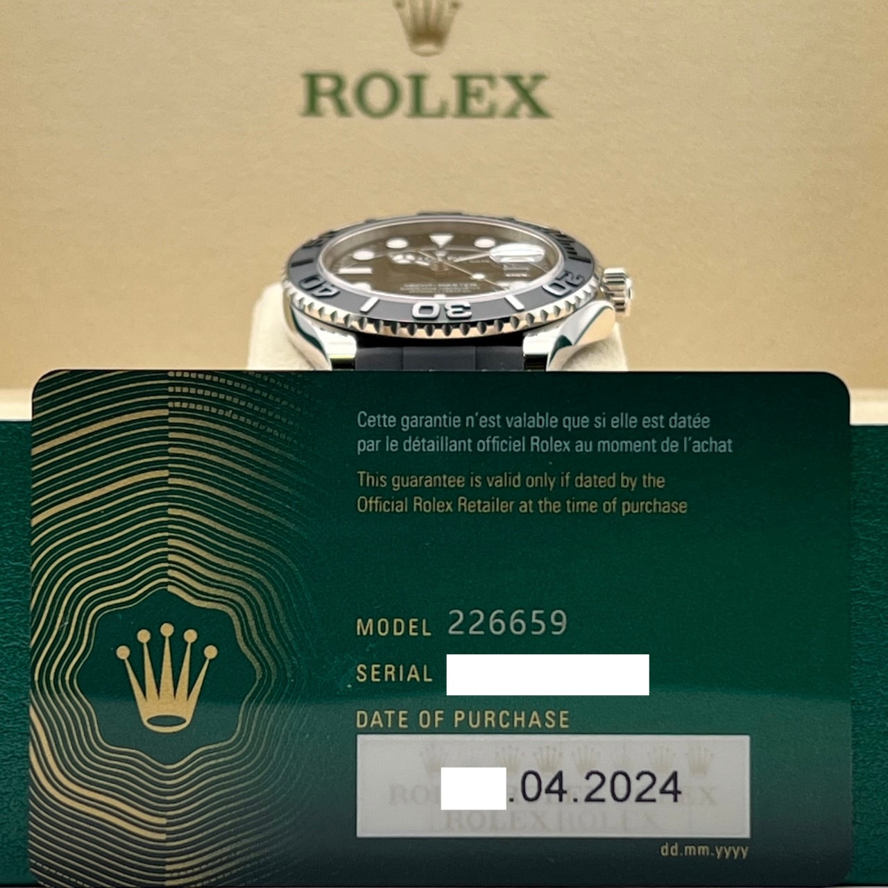 Rolex Yachtmaster 226659 Black Rubber Belt Black White Gold 42mm
