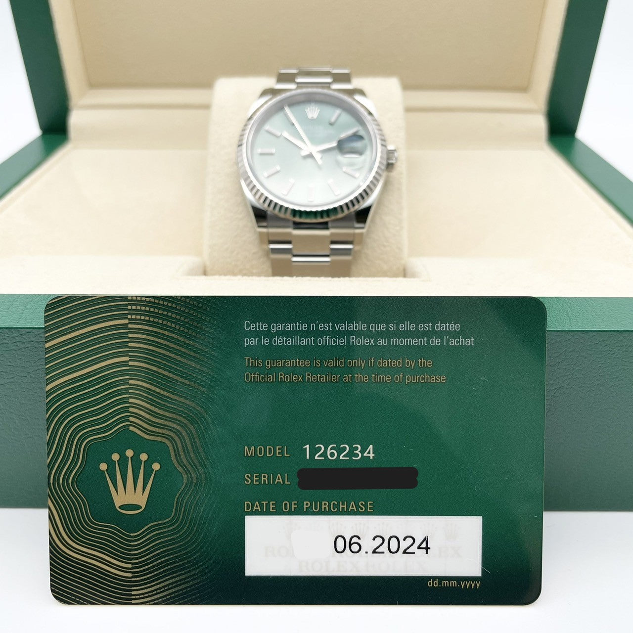 [2022 년 6 월 지불! Rolex DateJust 126234 Mint Green Oyster 팔찌 36mm