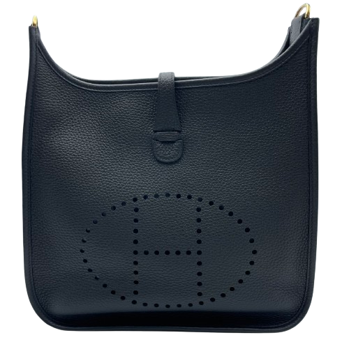 Pre-Owned Hermes Evelyn PM Noir Torillon Clemence Gold Hardware W Engraved