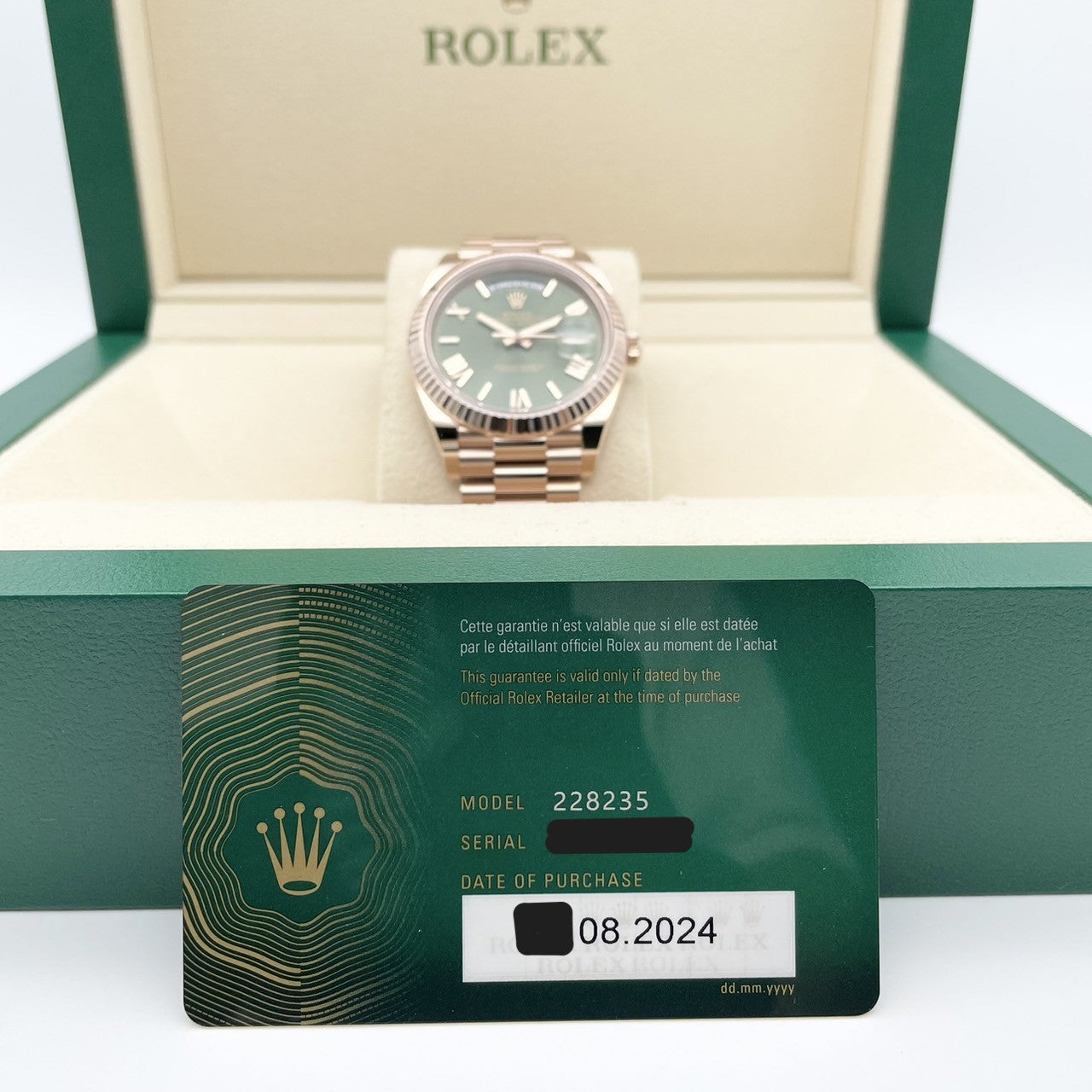 プレオウンド ロレックス デイデイト 228235 エバーローズゴールド オリーブグリーン ローマン 40mm
