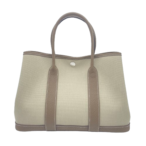 Pre-Owned Hermes Garden Party TPM Beton/Etoup Toil/Negonda Silver Fittings W Engraved