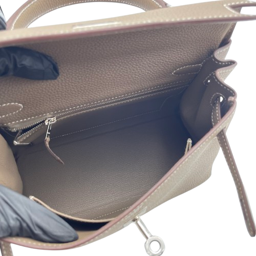 Pre-Owned Hermes Kelly 25 Etoup Togo Silver Fittings W Engraved