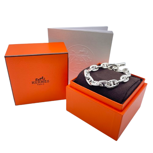 Pre-Owned Hermes Chaine Dunkle Bracelet MM Silver 925 15-panel