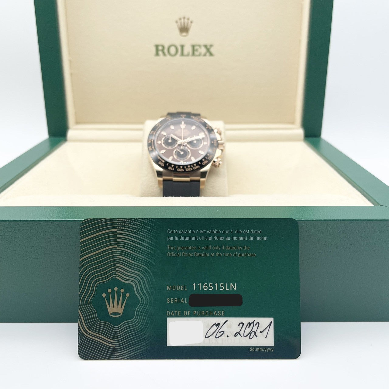 Pre-Owned Rolex Daytona 116515LN Black Rubber Belt Chocolate & Black 40mm