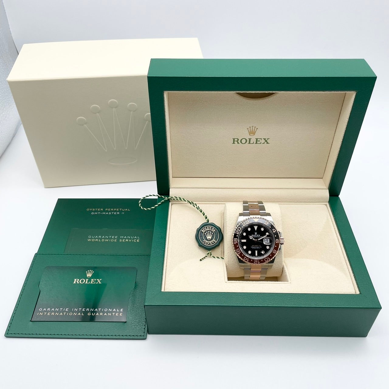 사전 소유 롤렉스 GMT 마스터 II 126711CHNR 검은 스테인레스 스틸 X 에버 로즈 골드 굴 팔찌 40mm