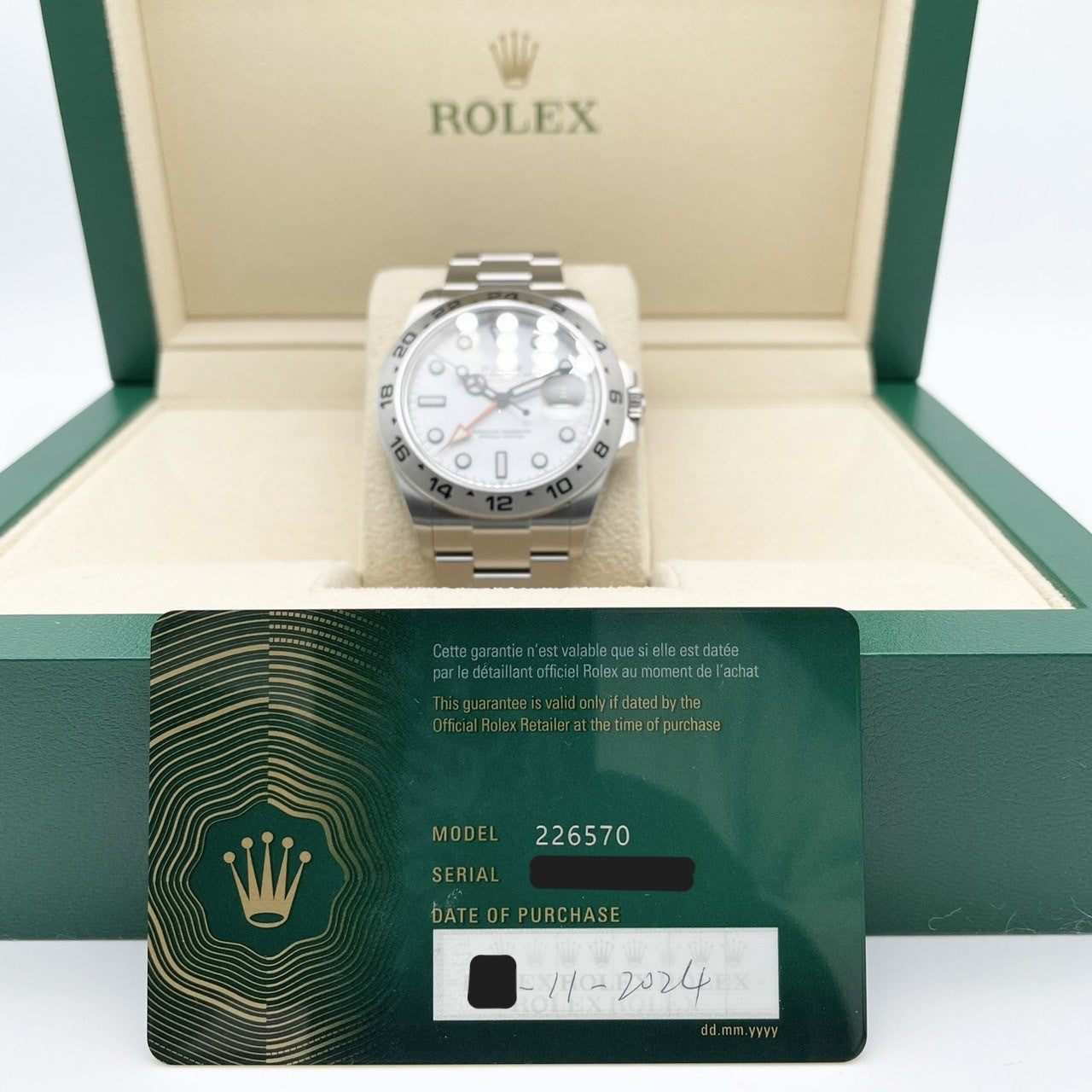 사전 소유 롤렉스 탐색기 II 226570 흰색 굴 팔찌 42mm