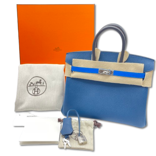 Hermes Birkin Tricolor 25 Deep Blue/Noir/Blue-Idra Epson Silver Metal Fittings w 새겨 져