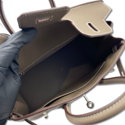 プレオウンド エルメス バーキン 25 エトゥープ トゴ シルバー金具 W刻印