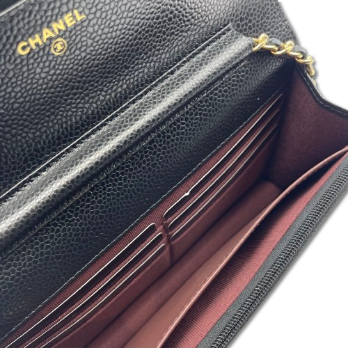 プレオウンド シャネル チェーンウォレット ブラック キャビアスキン ゴールド金具