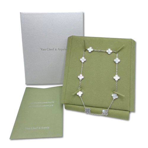 Pre-Owned Van Cleef & Arpels Vintage Alhambra Necklace VCARF48500 Mother of Pearl White Gold 10 Motif