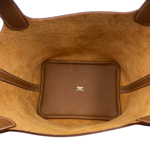 Pre-Owned Hermes Picotin Lock PM Gold Torillon Clemence Silver Metal Fitting K Engraved