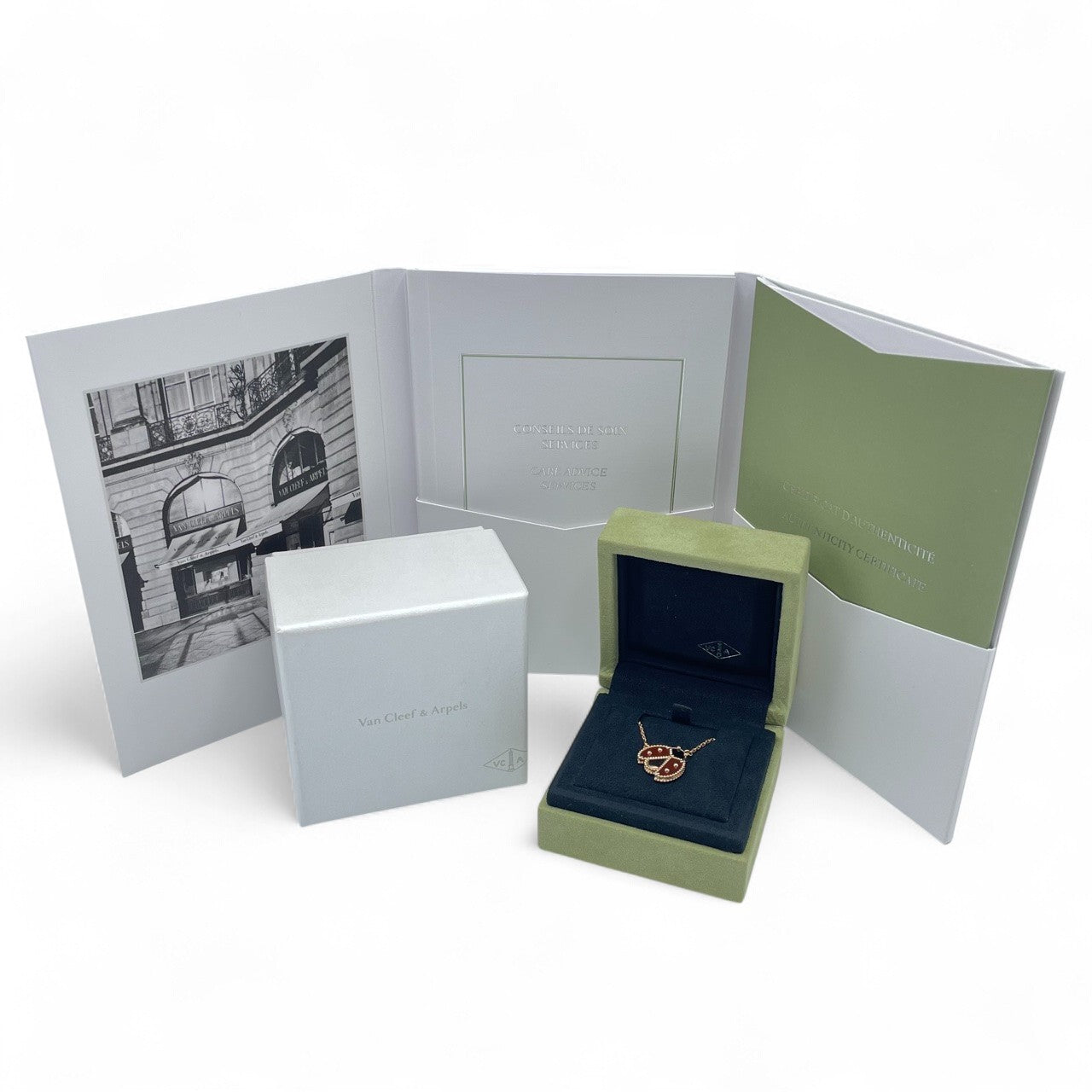 プレオウンドヴァンクリーフ&アーペル ラッキー スプリング ペンダント オープンウィング レディバグ VCARP9X000 オニキス/カーネリアン ローズゴールド