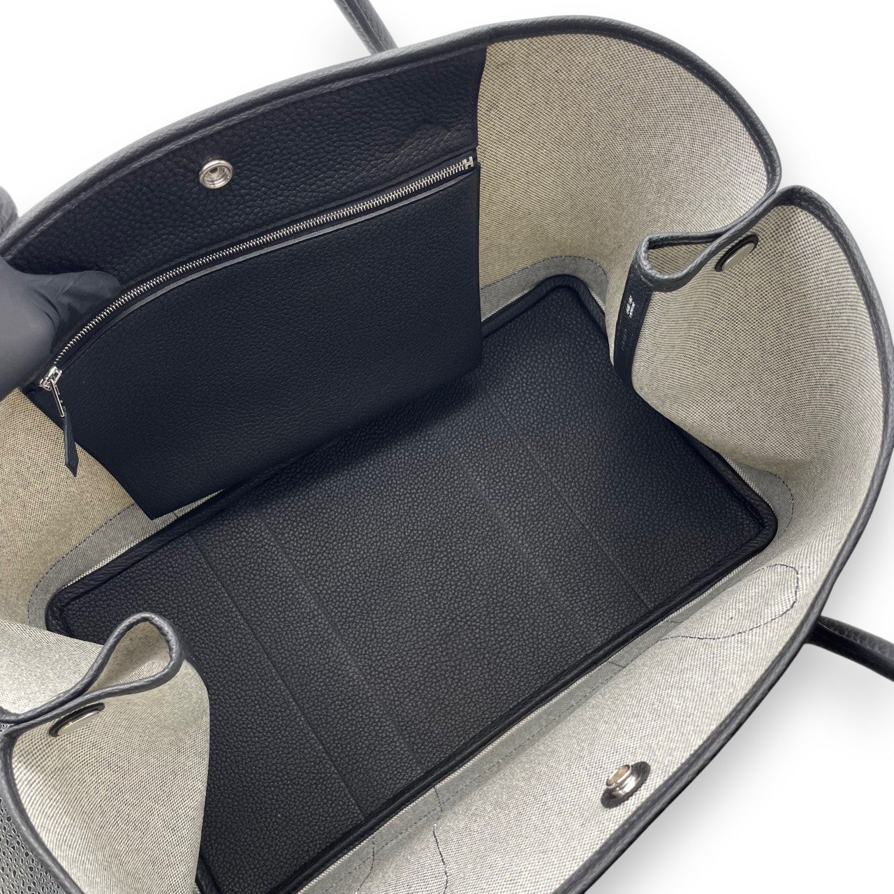 プレオウンドエルメス ガーデンパーティ 41 ノワール トワルアッシュ/ネゴンダ シルバー金具 K刻印