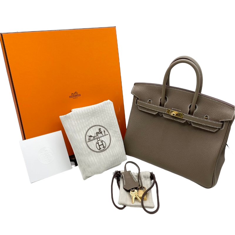 Hermes Birkin 25 Etoupe Torillon Clemence Gold Hardware B 새겨 져