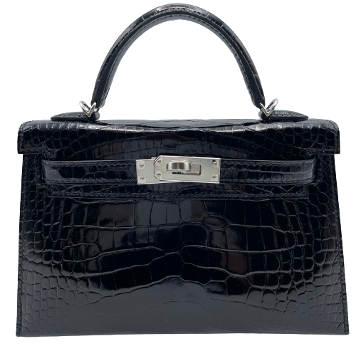 Pre-Owned Hermes Kelly 20 (Mini Kelly) Noir Crocodile Silver Fittings Z Engraved