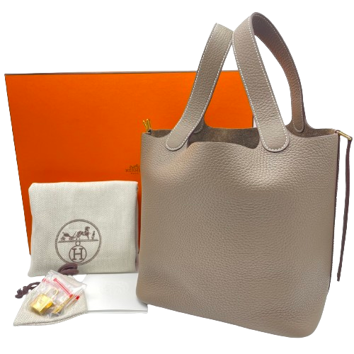 Hermes Picotin Lock MM Etoupe Torillon Clemence 골드 하드웨어 B 새겨