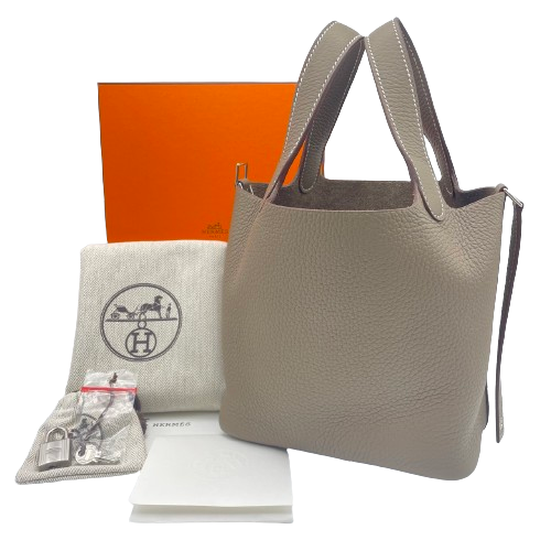 Hermes Picotin Lock PM Etoupe Torillon Clemence Silver Fittings w 새겨 져