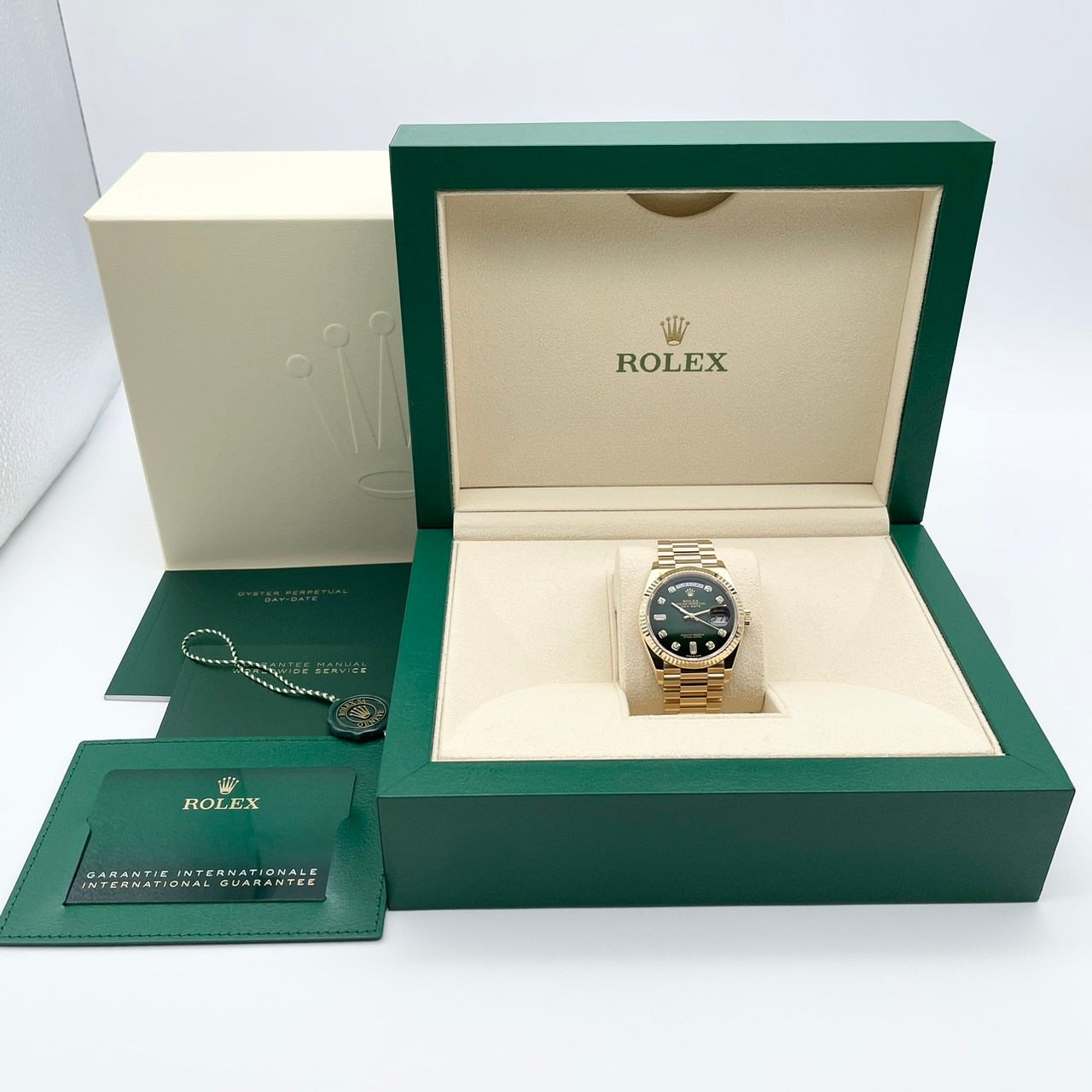 プレオウンド ロレックス デイデイト 128238A グリーンオンブレ 10Pダイヤ プレジデントブレスレット 36mm