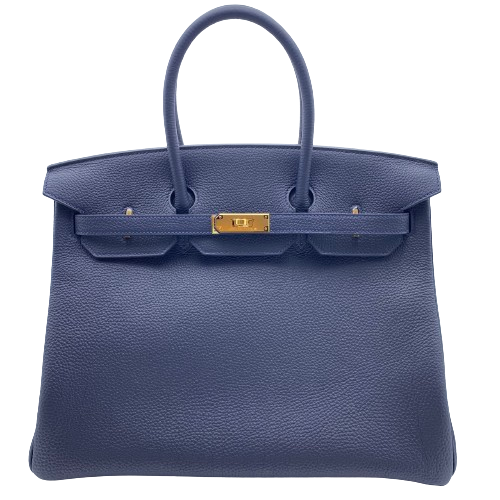 Pre-Owned Hermes Birkin 35 Brunuit Togo Gold Hardware W Engraved