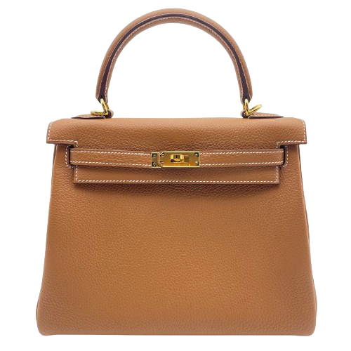 Pre-Owned Hermes Kelly 25 Gold Togo Gold Hardware W Engraved