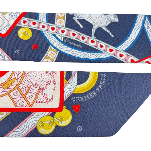 Hermes Twilly Bijou Pique Queen of Hearts Noir/Rouge 100% Silk
