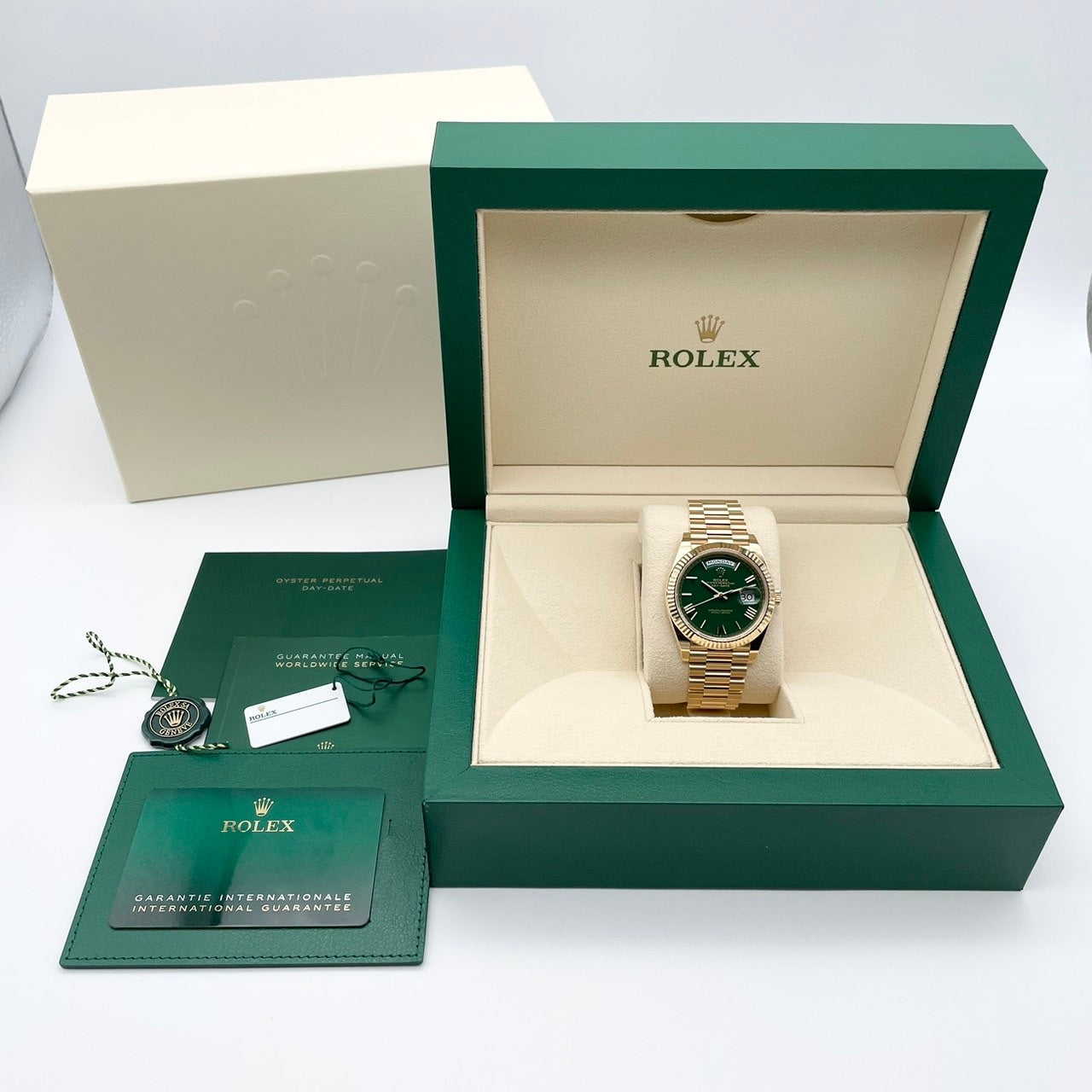 プレオウンド ロレックス デイデイト 228238 グリーン プレジデントブレスレット 40mm