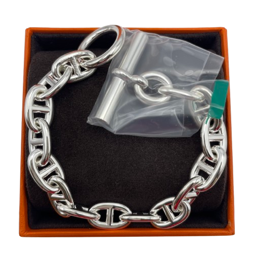 Pre-Owned Hermes Chaine Dunkle Bracelet MM Silver 925 15-panel