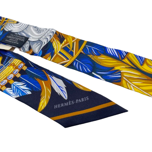 Hermes Twilly Danse Pacific Blue Nuit/Jaune 100% 실크