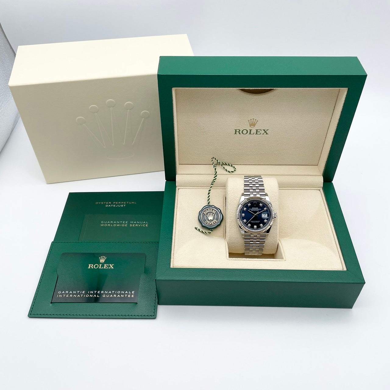 プレオウンド ロレックス デイトジャスト 126234G ブライトブルー ステンレス+ホワイトゴールド オイスターブレスレット 36mm