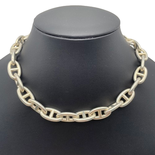 Pre-Owned Hermes Chaine Dunkle Necklace GM Silver 925 29-panel