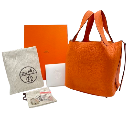 Hermes Picotin Lock PM Orange Torillon Clemence Silver Metal Fittings w 새겨 져