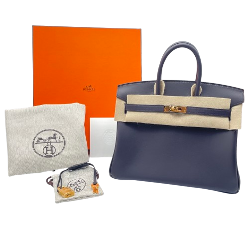 Hermes Birkin 25 Prenoir Swift Gold 하드웨어 W는 새겨 져 있습니다