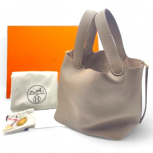Hermes Picotin Lock MM Etoupe Torillon Clemence Gold 하드웨어 W 새
