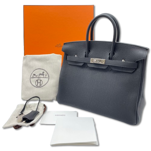 사전 소유 헤르메스 버킨 25 누아르 토고 실버 메탈 피팅 w 새겨 져